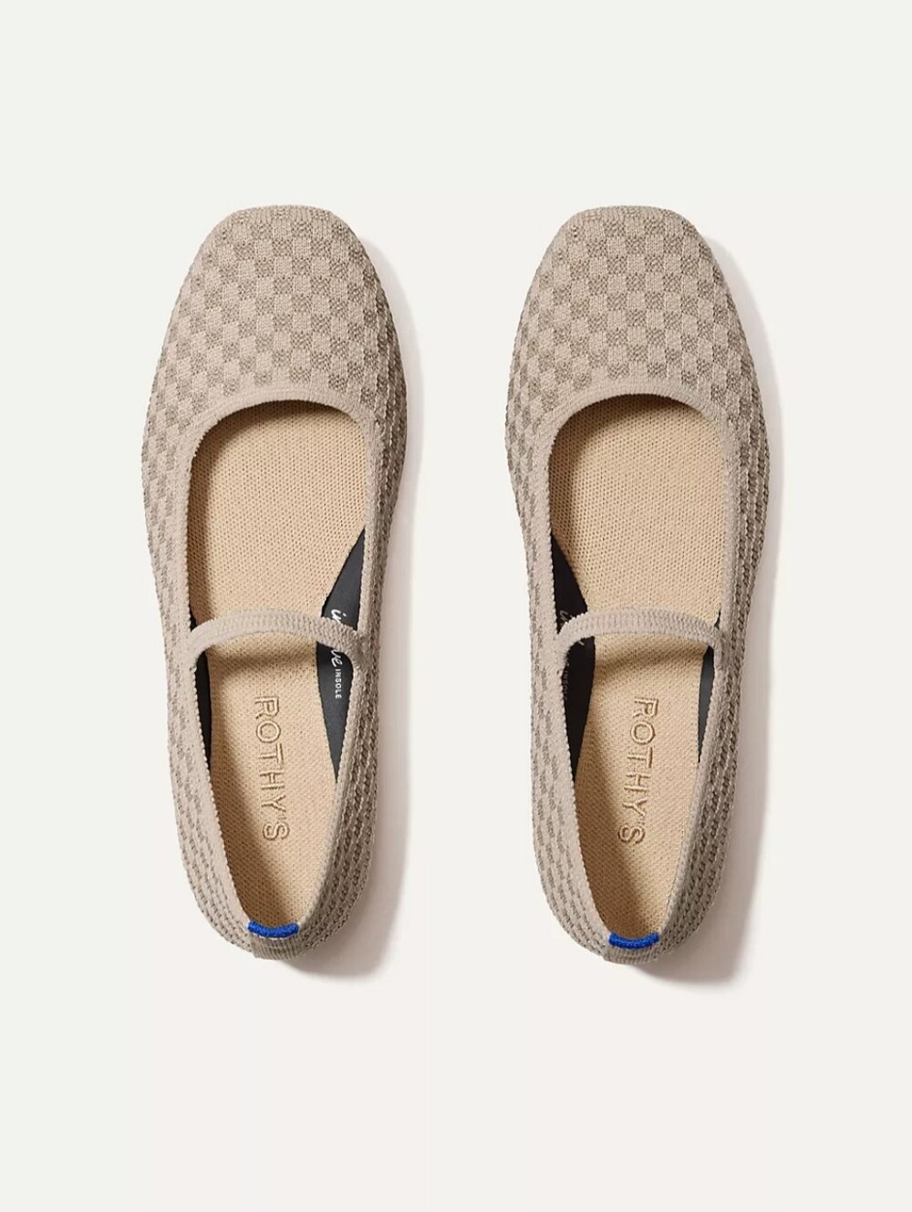 Rothy's | The Max Square Mary Jane Flats In Light Sand Size 7.5 Checkered